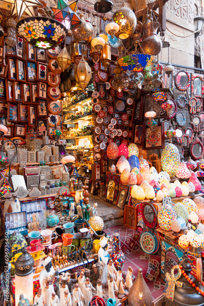 Copper and brass lanterns for sale at Khan Al Khalili Bazaar