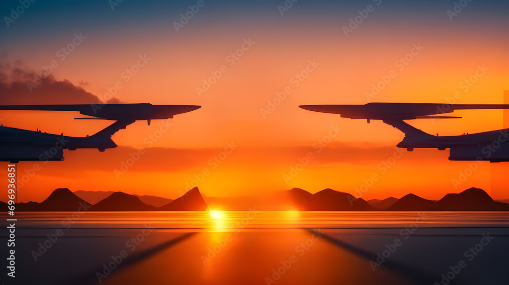 airplane in the sunset