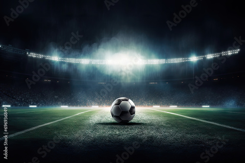 Soccer ball on the field of stadium at night. Mixed media © Kitta
