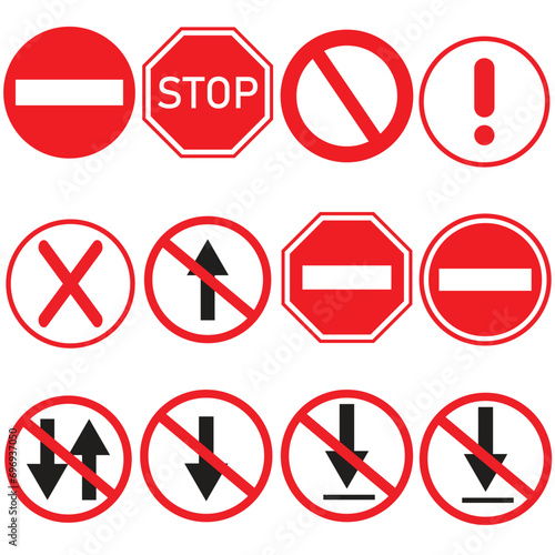 Stop sign icon vector set. Prohibitory signs. There is no way. Do not enter.