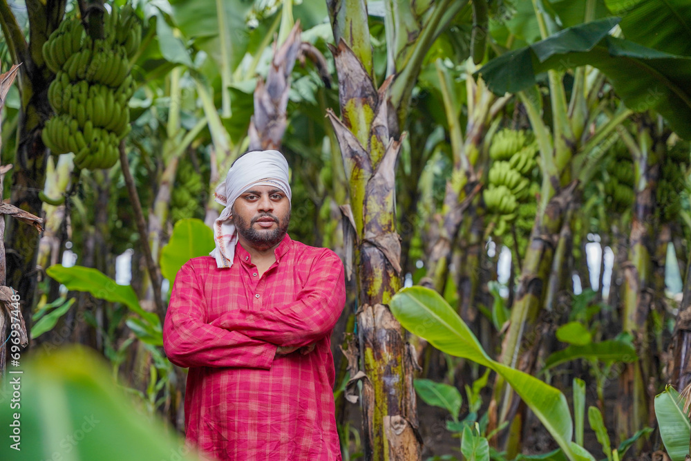Indian farmer, young, in a banana field Indian farmer, young, in a banana field
