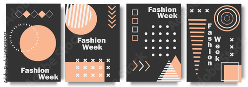 Event Minimalistic Poster Layout with Abstract Shape. Geometric cover brochure set in fashionable Color 2024 Peach Fuzz design. Poster templates with abstract simple minimal forms