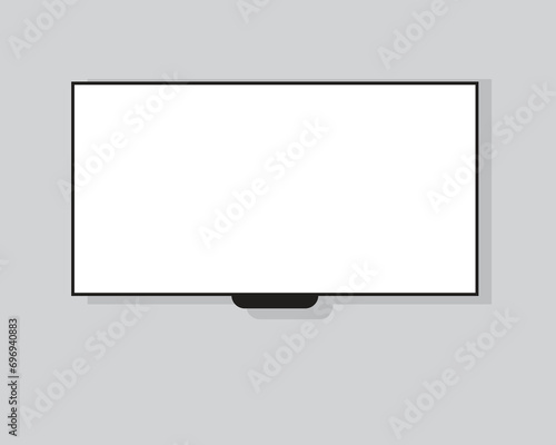 4K TV flat screen lcd or oled, plasma, realistic illustration, White blank monitor mockup. wide flatscreen monitor hanging on the wall