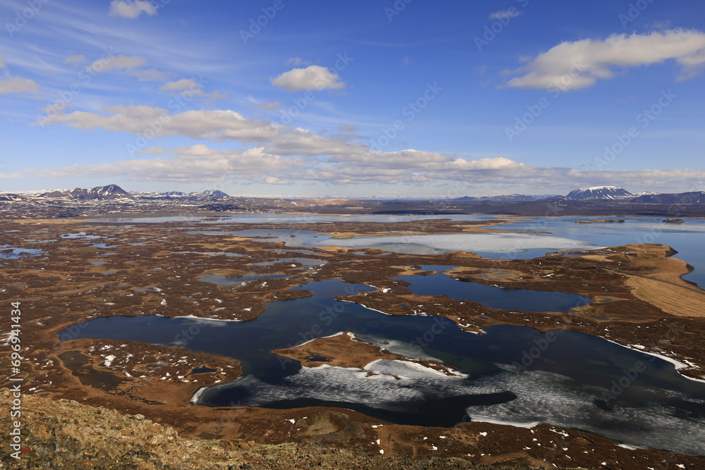 Mývatn is a shallow lake located in an area of active volcanism in northern Iceland, near the Krafla volcano Mývatn is a shallow lake located in an area of active volcanism in northern Iceland, near the Krafla volcano
