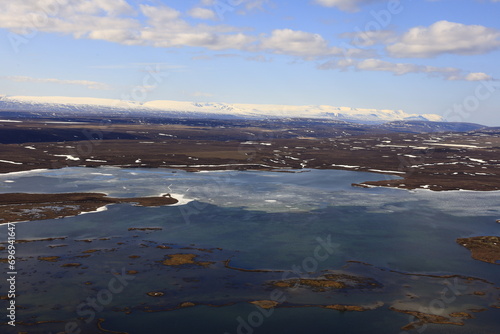 Mývatn is a shallow lake located in an area of active volcanism in northern Iceland, near the Krafla volcano