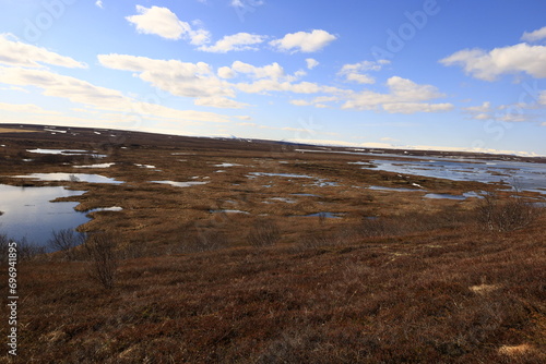 Mývatn is a shallow lake located in an area of active volcanism in northern Iceland, near the Krafla volcano