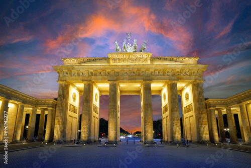 Brandenburger Tor  Brandenburg Gate  panorama  famous landmark in Berlin Germany. Brandenburg gate at sunset  Berlin