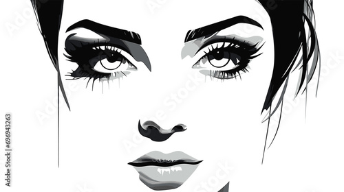  black white drawing woman with prety eye. Vector illustration 