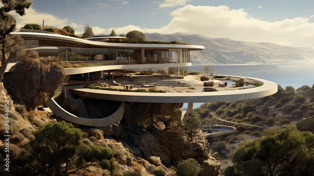Villa design on rocky hillside