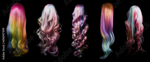 multicolored rainbow colors hair set - isolated black background - Ideal for hair saloons and any other beauty, wellness, and hair treatment themes