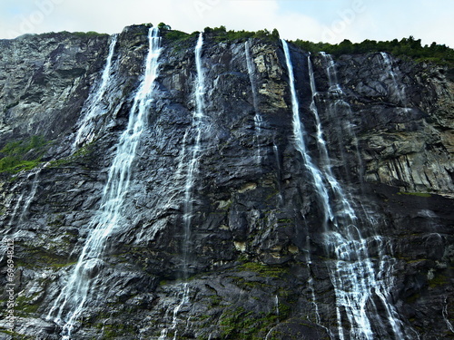 Norway - view on the waterfall Seven sisters in Geiranger fjord