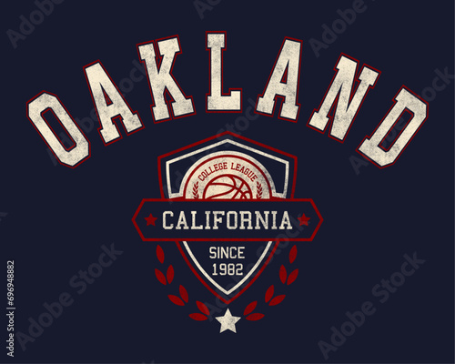 Oakland, California design for t-shirt. College tee shirt print. Typography graphics for sportswear and apparel. Vector illustration.