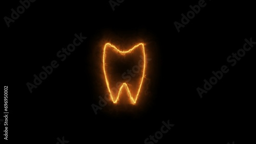 Glowing neon line Tooth treatment procedure icon isolated on black background. human neon tooth icon. Healthy shining tooth neon light icon. photo