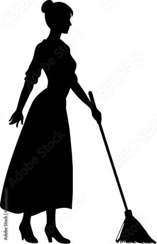 A girl Cleaner her home vector silhouette illustration black color