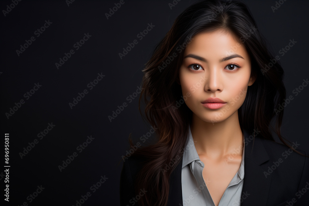 a beautiful asianwoman business, strong facial expression, dark white and dark brown, simple, multi-layered a beautiful asianwoman business, strong facial expression, dark white and dark brown, simple, multi-layered