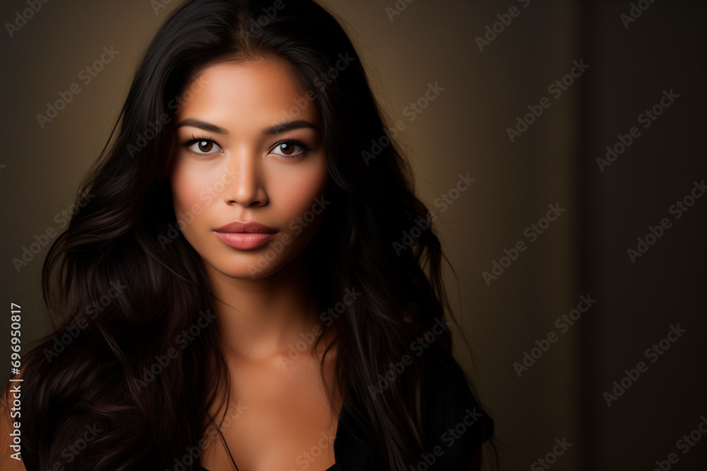  a beautiful asianwoman business, strong facial expression, dark white and dark brown, simple, multi-layered