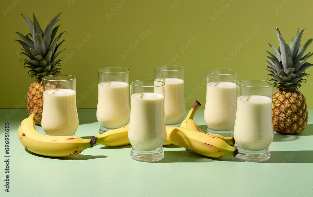 Lovers of pineapple and banana smoothies with milkbased drinks six