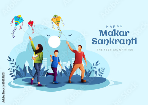 Happy Makar Sankranti wallpaper with colorful kite string for festival of India. abstract vector illustration design