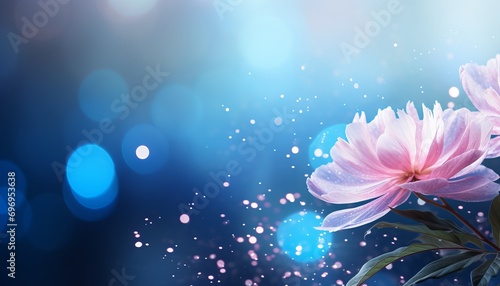 Pink peony flower on magical bokeh background with abundant text space for creative placement