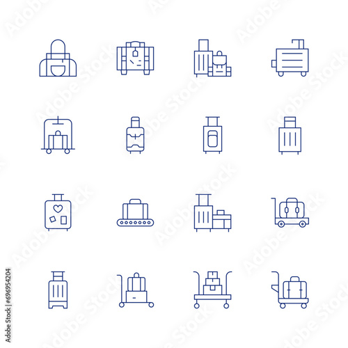 Luggage line icon set on transparent background with editable stroke. Containing bag, travel, luggage, luggage cart.