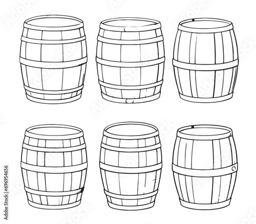 Wine or beer barrel isolated set on white background. Vector illustration.