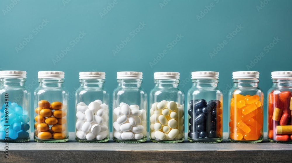 Bottles pill and healthcare medication and drug research labs concepts. pharmacy banner Bottles pill and healthcare medication and drug research labs concepts. pharmacy banner