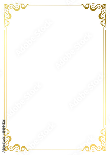 Vintage gold border, A4 size, for decorating paper edges.