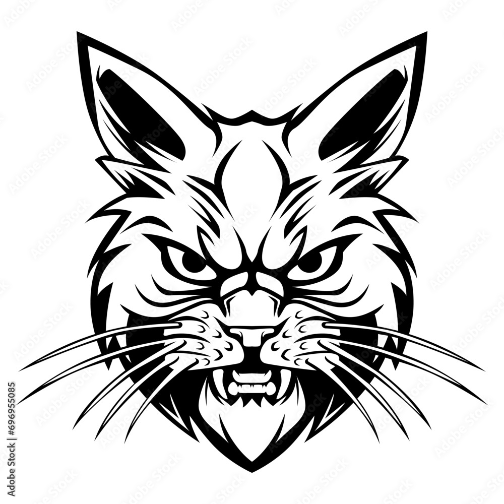 Obraz premium Cat with angry face drawing vector illustration artwork black and white