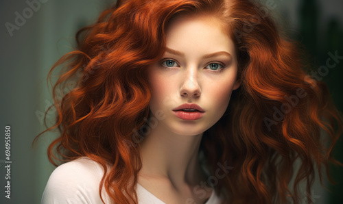 Surreal Portrait of a Young Woman with Lush Red Hair and Porcelain Skin © Bartek