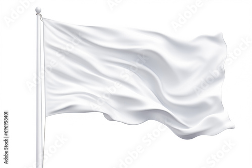 flag white clean fluttering on wind straight with folds on flagpole, isolated, empty, cable photo