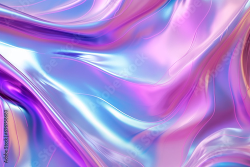 background, abstract, wavy violet-blue iridescent holographic gradient, colourful structure of water glossy