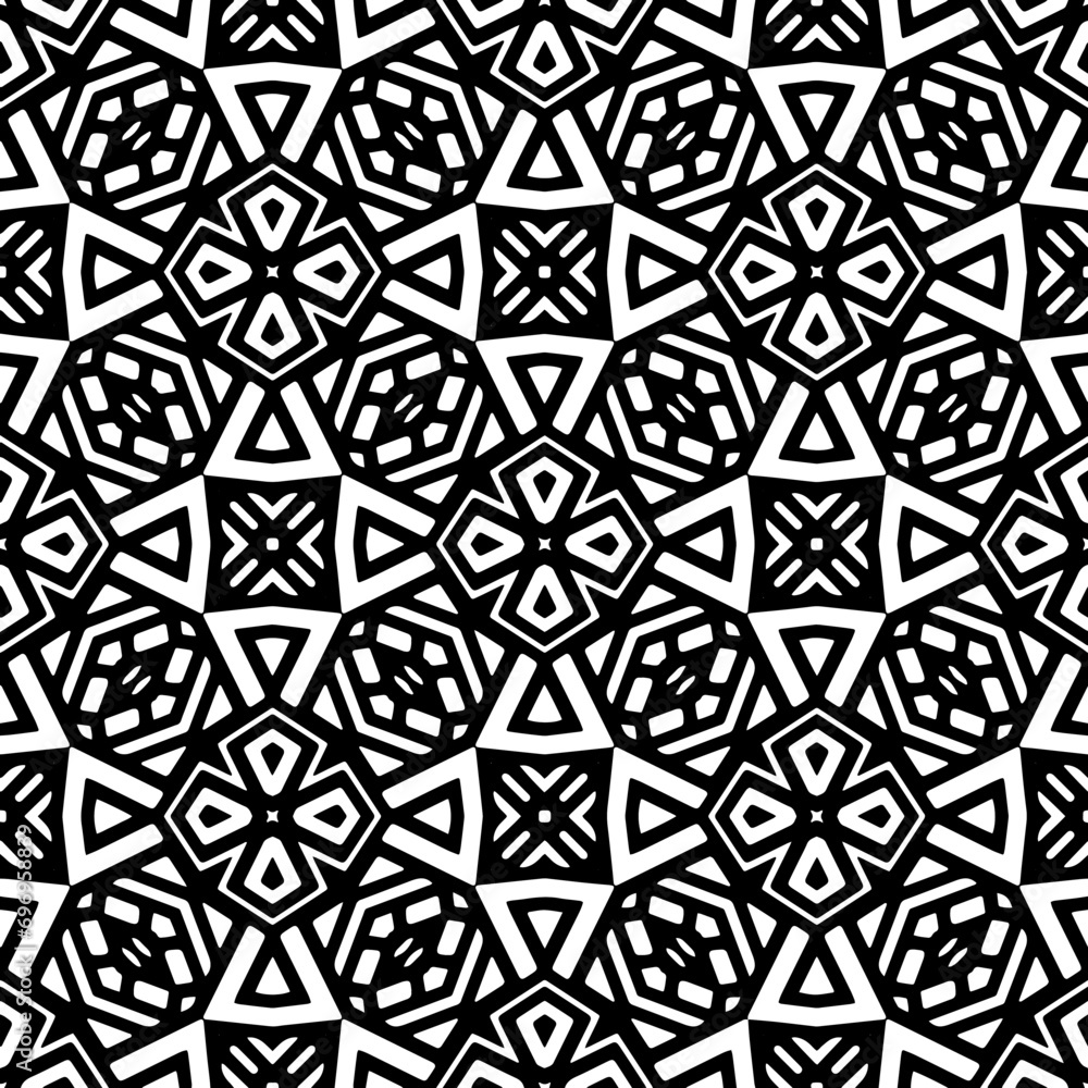 Black and white seamless pattern texture. Greyscale ornamental graphic design. Mosaic ornaments.One color wallpaper.
Black and white seamless pattern texture. Greyscale ornamental graphic design. Mosaic ornaments.One color wallpaper.