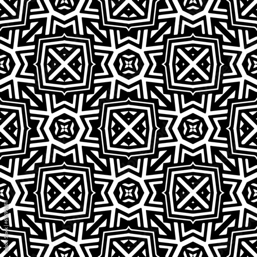 Black and white seamless pattern texture. Greyscale ornamental graphic design. Mosaic ornaments.One color wallpaper. 