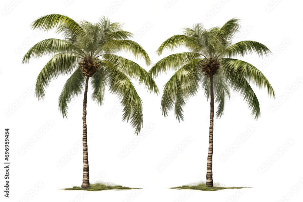 Obraz premium palm trees, two, shaggy vegetation, isolated on white background