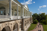 Pushkin, Russia - September 5, 2023: Catherine Palace is a rococo style palace located in the city of Tsarskoe Selo, 30 km south of St. Petersburg, Russia.