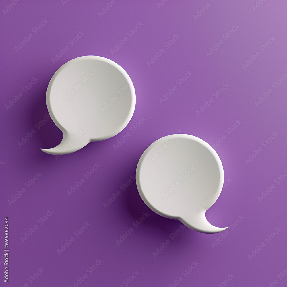 3D white speech bubble icon set on a purple background 3D white speech bubble icon set on a purple background