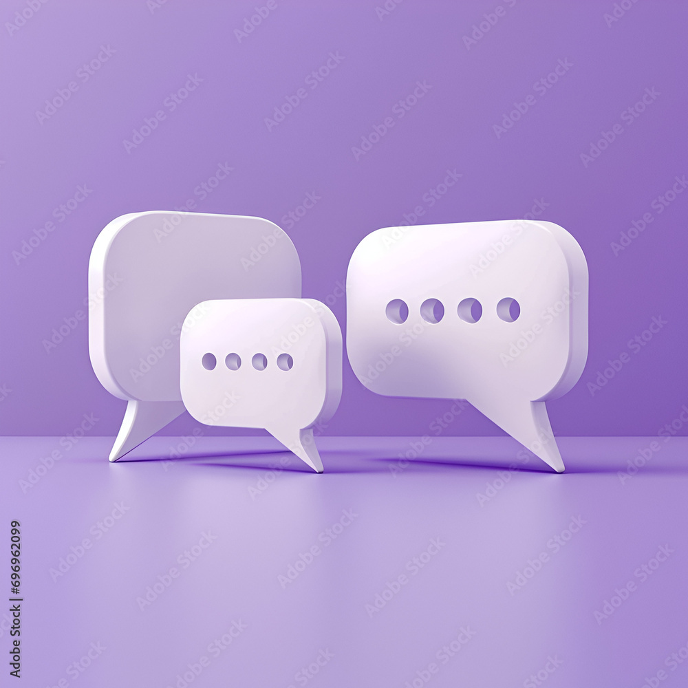 3D white speech bubble icon set on a purple background 3D white speech bubble icon set on a purple background