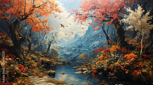 Hintergrund - Herbstlandschaft mi bunten Bäumen photo