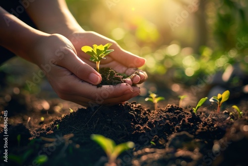 Earth Day Image: Human Hand Holding Soil with Green Plant