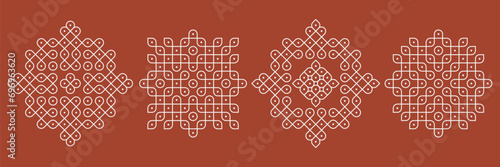Indian Traditional and Cultural Kolam modern vector, set of editable home decor patterns.  photo