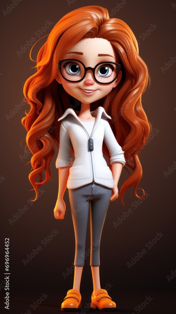 Φωτογραφία a cartoon girl with long red hair and glasses standing in front of a dark backg