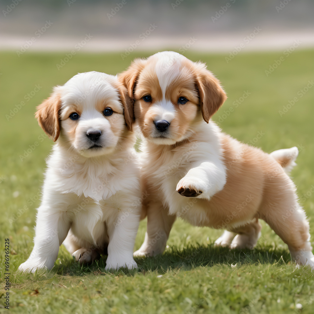 Small brownish puppies playing