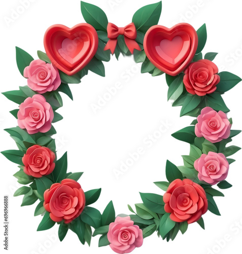 frame of red roses Valentine wreaths symbol  romantic holiday decoration icon  love-themed festive ornament logo  heart-shaped wreath design symbol