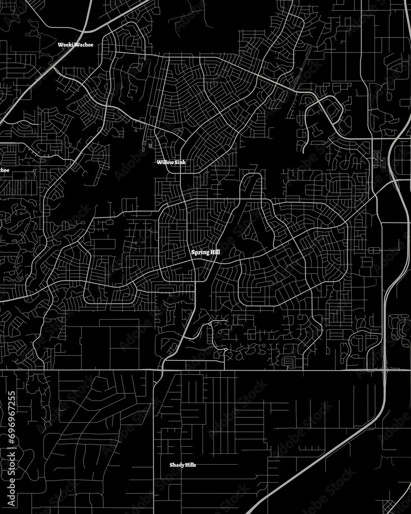 Spring Hill Florida Map, Detailed Dark Map of Spring Hill Florida
