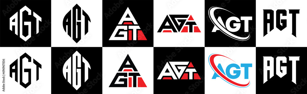AGT letter logo design in six style. AGT polygon, circle, triangle, hexagon, flat and simple style with black and white color variation letter logo set in one artboard. AGT minimalist and classic logo AGT letter logo design in six style. AGT polygon, circle, triangle, hexagon, flat and simple style with black and white color variation letter logo set in one artboard. AGT minimalist and classic logo