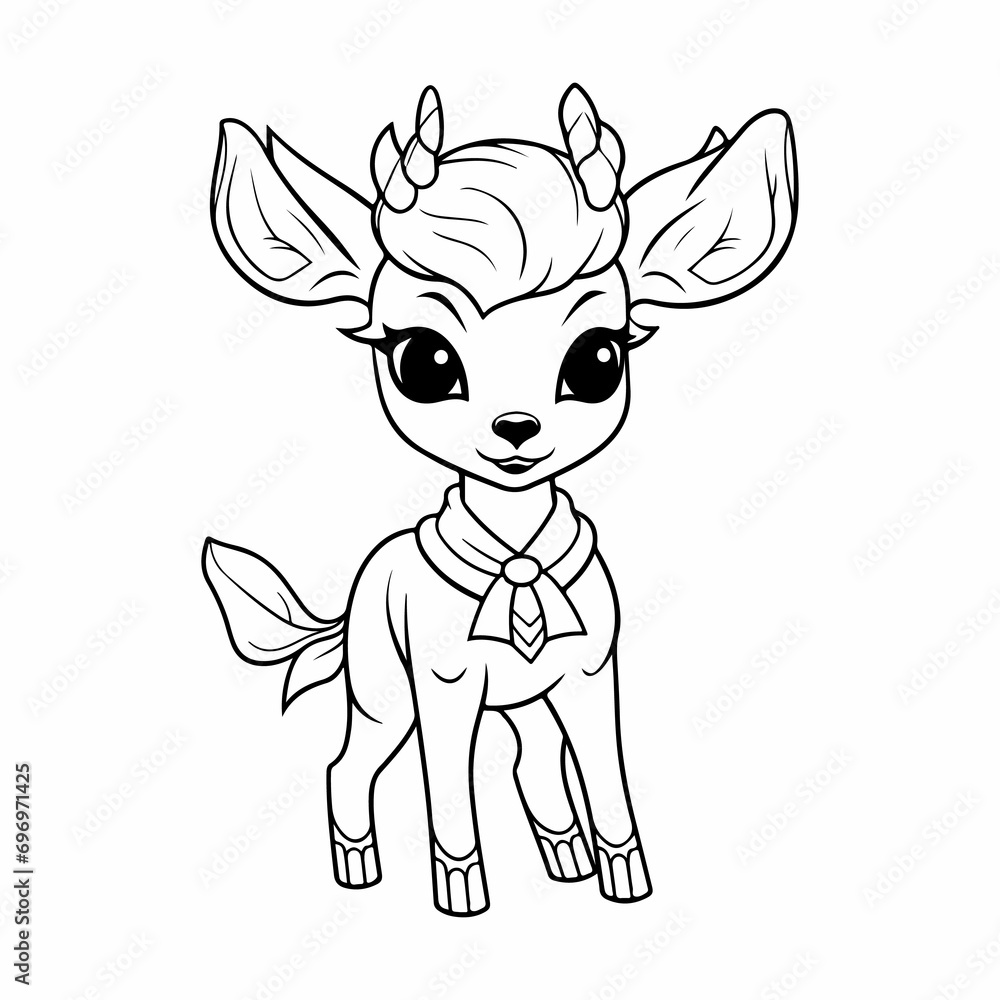 Fototapeta premium cute deer coloring page outline illustration