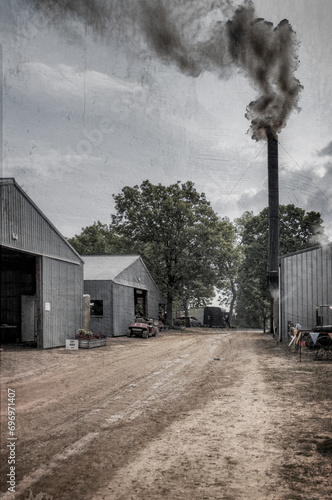 Obraz na płótnie Lane Between Steel Buildings - Steam Show w salonie