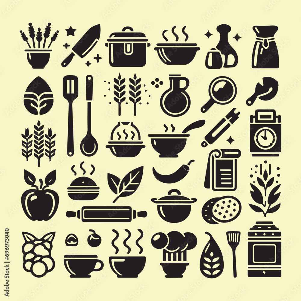 Cooking Items Vector icon. vector design black on white background Cooking Items Vector icon. vector design black on white background