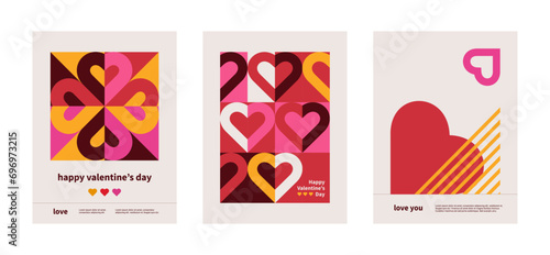 set of Valentine's Day posters, greeting card, banner, label, sale promotion template, cover in geometric style. Bauhaus. Geometric print, geometric pattern