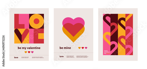set of Valentine's Day posters, greeting card, banner, label, sale promotion template, cover in geometric style. Bauhaus. Geometric print, geometric pattern